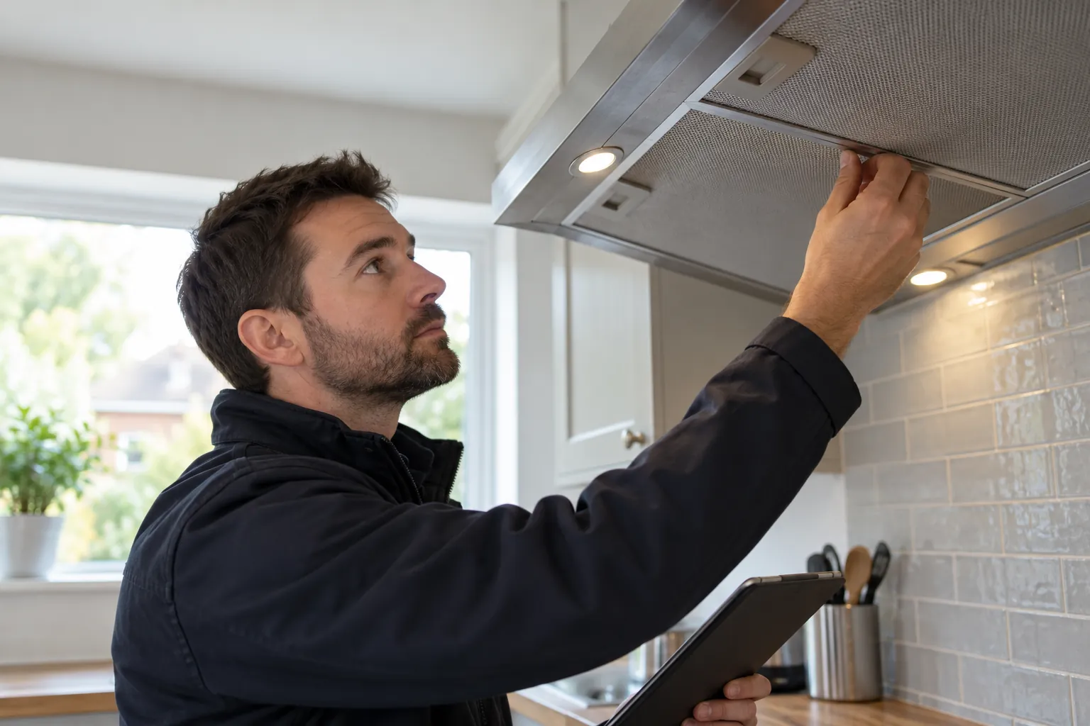 Illustration: kitchen extractor ventilation grille in a British home