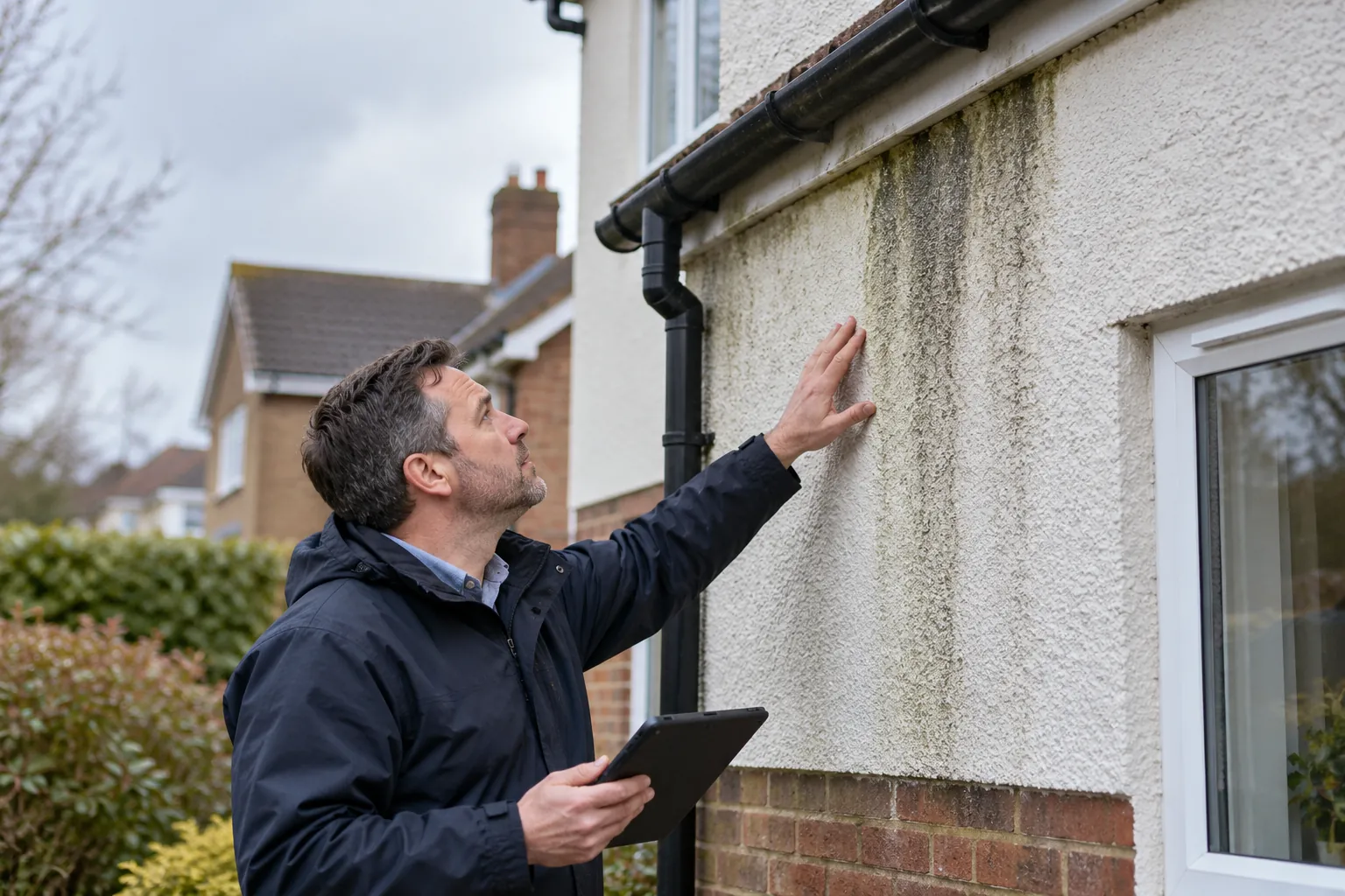 Illustration: British exterior wall with rain staining