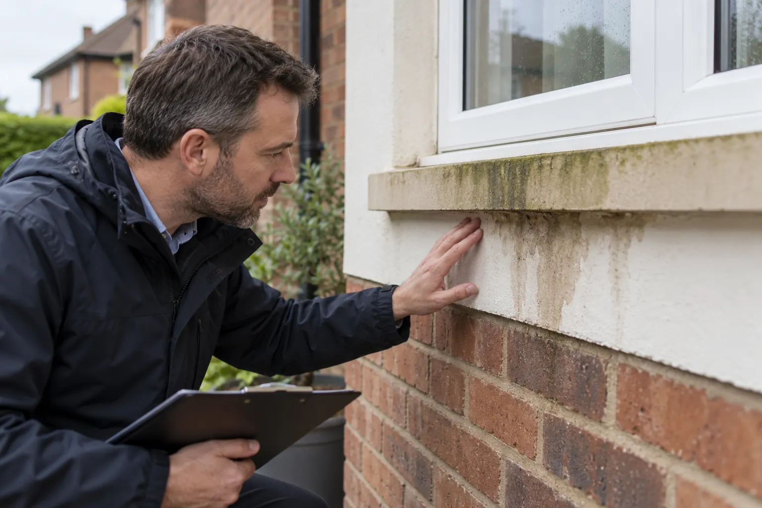 Illustration: British exterior window reveal with water staining