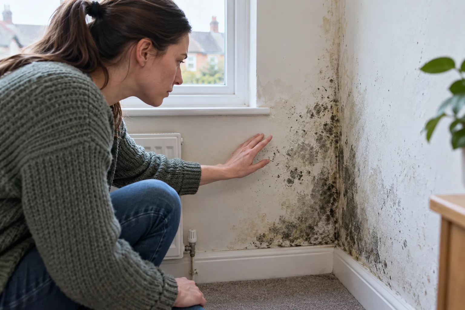 Illustration: close-up mould on a painted plaster wall